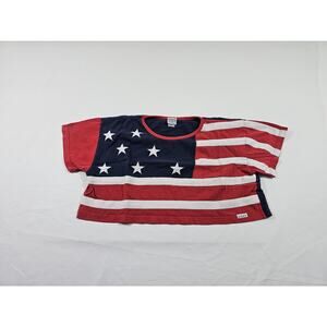 GUESS USA American Flag Cropped Cut-Off T-Shirt Red White Blue Sz M Vintage